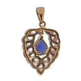 Vintage Estate 18k Gold Pear Blue Sapphire Diamond Necklace Pendant Retro