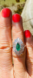 Large Vintage 14k Gold 3.3ct VS Emerald Marquise Diamond Baguette Ballerina Ring