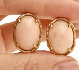Vintage Estate Retro Natural Angel Skin Coral 14K Gold Carved Drop Stud Earrings
