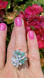 Vintage 18k Gold Retro 3.00ct Emerald Diamond Cluster Ring