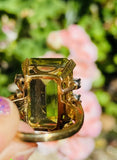 Vintage Estate 18k Gold 14ct Yellow Citrine Beryl Diamond Cocktail Ring