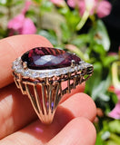 Vintage HUGE Platinum Gold Pear Amethyst Diamond Halo Ring