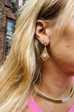 Vintage Retro 14k Gold Opal Filigree Dangle Drop Earrings