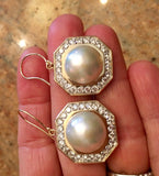 Estate Vintage 2.40 ct G VS Diamond Mabe Pearl Dangle Drop Earrings 14k Gold 1"