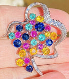 Vintage 18k White Gold Pink Orange Blue Sapphire Emerald Diamond Pendant