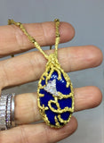 La Triomphe 18k Gold Lapis Lazuli VS Diamond Brutalist Modern Pendant Necklace