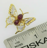 Vintage Retro 1950s 14K Gold 0.82ct Diamond Ruby Butterfly Brooch Pin Pendant