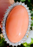Vintage Jumbo Estate 18k Gold Pink Coral VS 1.05ct Diamond Ring