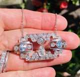 Vintage Estate Platinum 4.00ct G VS Mine Cut Diamond Aquamarine Pendant Necklace