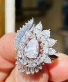 Vintage 1950s Platinum3ct VS Diamond Baguette Marquise Halo Ballerina Ring