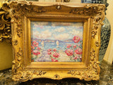 KADLIC Original Oil Painting Abstract Seascape Impasto Gold Gilt 15" Frame