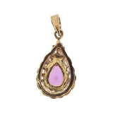 Vintage Estate 18k Gold Pear Pink Sapphire Diamond Necklace Pendant Retro
