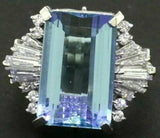 Estate Vintage Platinum 15ct Aquamarine G VS Diamond Ballerina Cocktail Ring