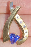Vintage Retro 14k Gold 2ct Trillion Tanzanite Diamond Slider Pendant Necklace