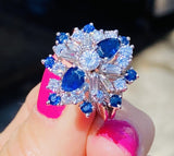 Vintage Midcentury 1950s Platinum 3.75ct Blue Sapphire VS Diamond Ballerina Ring