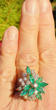 Vintage 1950s Estate 18k Gold 2.80ct Emerald Diamond Cluster Statement Ring