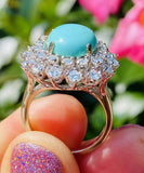 Vintage Estate 14k White Gold Turquoise 1.25ct Diamond Halo Engagement Ring