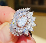 Vintage 1950s Platinum3ct VS Diamond Baguette Marquise Halo Ballerina Ring