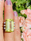 Vintage Estate 18k Gold 14ct Yellow Citrine Beryl Diamond Cocktail Ring