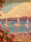 24x18" Abstract Seascape Lake Trees KADLIC Original Oil Painting Art Gilt Frame