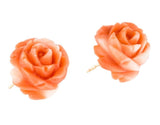 Vintage Estate 14k Gold Genuine Salmon Pink Coral Large Stud Rose Earrings 5/8"
