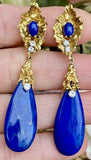 Vintage Estate OSCAR HEYMAN 18k Gold VS Lapis Diamond Drop Pendant Earrings