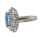 Vintage Retro Deco Platinum Marquise Aquamarine Diamond Baguette Cocktail Ring