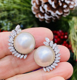 Vintage Estate Platinum Mabe Pearl 2.65ct Marquise Diamond Drop Earrings