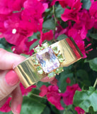 Impressive Retro Midcentury Estate 14k Gold Large Kunzite Peridot Gemstone Cuff