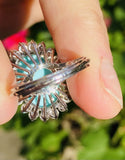Vintage 14k Gold Robins Blue Turquoise Diamond Halo Cocktail Ring