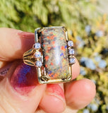 Vintage Estate 18k Gold Opal Diamond Cocktail Ring