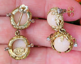 Vintage Estate 14k La Triomphe Angel Skin Coral Diamond Dangle Drop Earrings