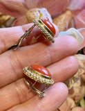 Vintage Estate Retro 1960s 18k Gold Natural Red Coral Drop Stud Earrings