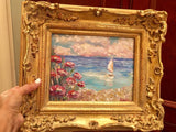 KADLIC Flowers Pink Floral Seascape Sailboats Gilt Wood Frame 8x10”