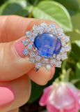 Vintage Estate 14k White Gold 7.75ctw Blue Sapphire Diamond Halo Engagement Ring