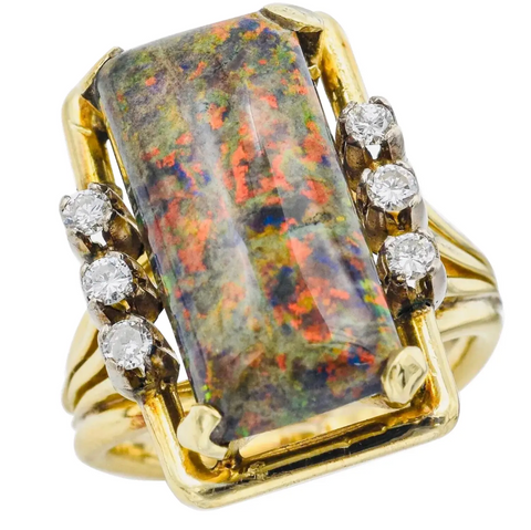 Vintage Estate 18k Gold Opal Diamond Cocktail Ring