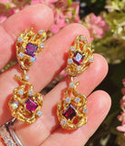 18k Gold ARTHUR KING Red Rubellite Tourmaline VS Diamond Dangle Earrings