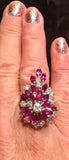 Vintage Mid Century 1950s G/VS1 5 Ct Ruby Diamond Cluster Spray Cocktail Ring