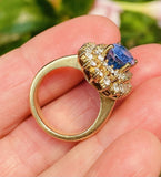RESERVED*** Payment #2 Vintage Estate 14k Gold Blue Sapphire Diamond Double Halo Cocktail Ring