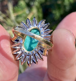 Vintage Estate 18k Gold Turquoise Sapphire Diamond Ring Retro