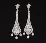 Vintage Art Deco Estate Platinum 4.50ct Pave Diamond Dangle Pendant Earrings