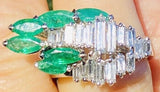 Vintage Art Deco 18k Gold 2.75ct Emerald VS Diamond Baguette Cocktail Statement