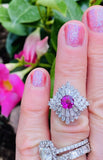 Vintage Platinum 2.50ct Pink Sapphire Diamond Baguette Cluster Ring