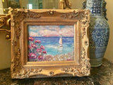 KADLIC Flowers Pink Floral Seascape Sailboats Gilt Wood Frame 8x10”