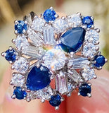 Vintage Midcentury 1950s Platinum 3.75ct Blue Sapphire VS Diamond Ballerina Ring