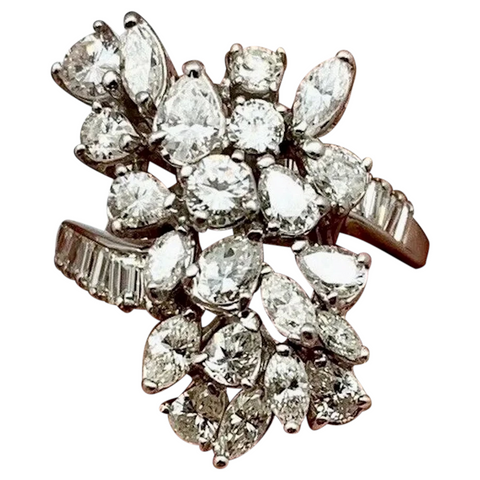 Estate Antique Platinum 3.00ct Pear Marquise Large VS Diamond Cluster Ring $12K