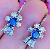 Vintage Estate 18k Gold Royal Blue Sapphires F VS Diamonds Dangle Drop Earrings