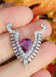 Vintage Estate Art Deco Platinum Diamond Pink Ruby Red Sapphire Brooch Pendant