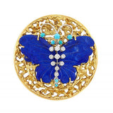 Peter Lindeman Handmade 18k Gold Lapis Turquoise Diamond Brooch Pin Pendant