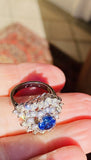 Vintage 1950s Platinum 5ct Blue Sapphire VS Diamond Marquise Halo Ballerina Ring